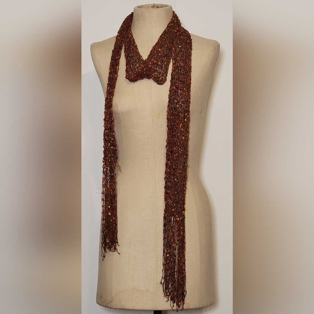 Copper and gold hand made scarf. 86 inches.